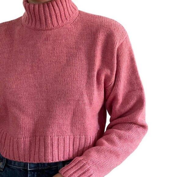 Wilfred Free Aritzia Womens Pink Cropped 100% Wool Mock Neck Sweater Sz M - Picture 3 of 7